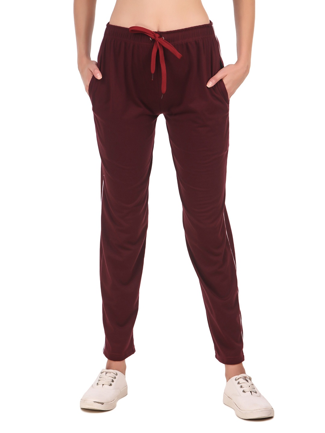 

UZARUS Women Mid-Rise Cotton Track Pants, Burgundy