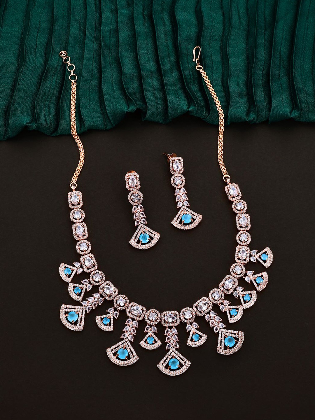 

SATJEWEL Rose Gold-Plated Artificial Stones Stone Studded Necklace & Earrings