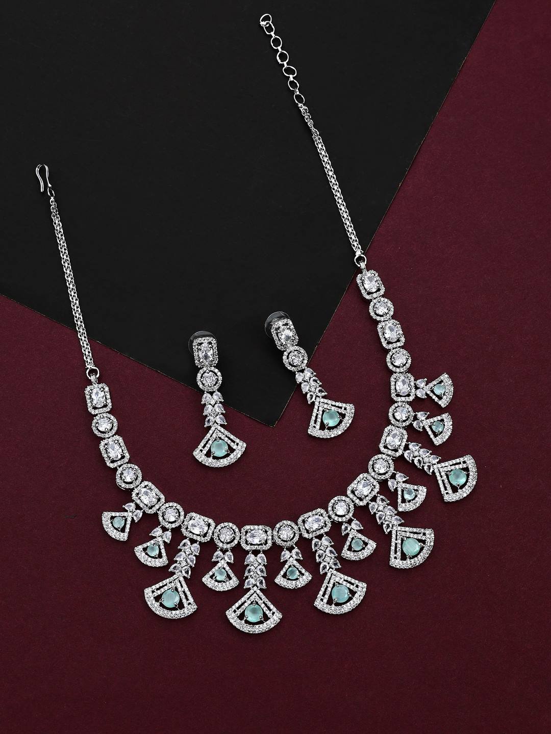 

SATJEWEL Silver-Plated Artificial Stones Stone-Studded Necklace & Earrings
