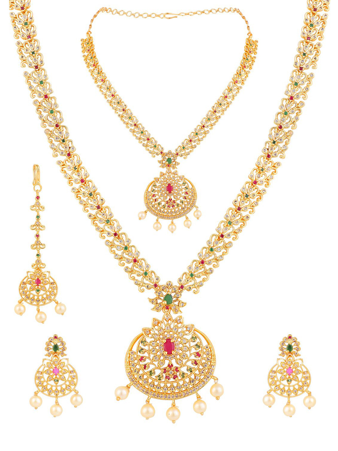 

SATJEWEL Gold-Plated Stone-Studded & Beaded Jewellery Set