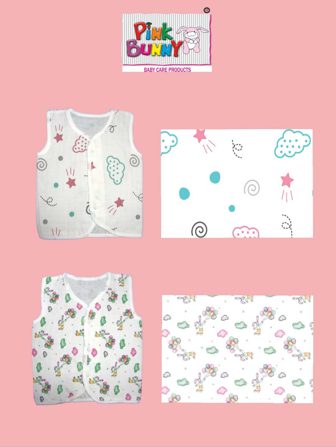 

PINKBUNNY Infants Pack Of 5 Printed Pure Cotton Jhabla Vests SBPJB003, White