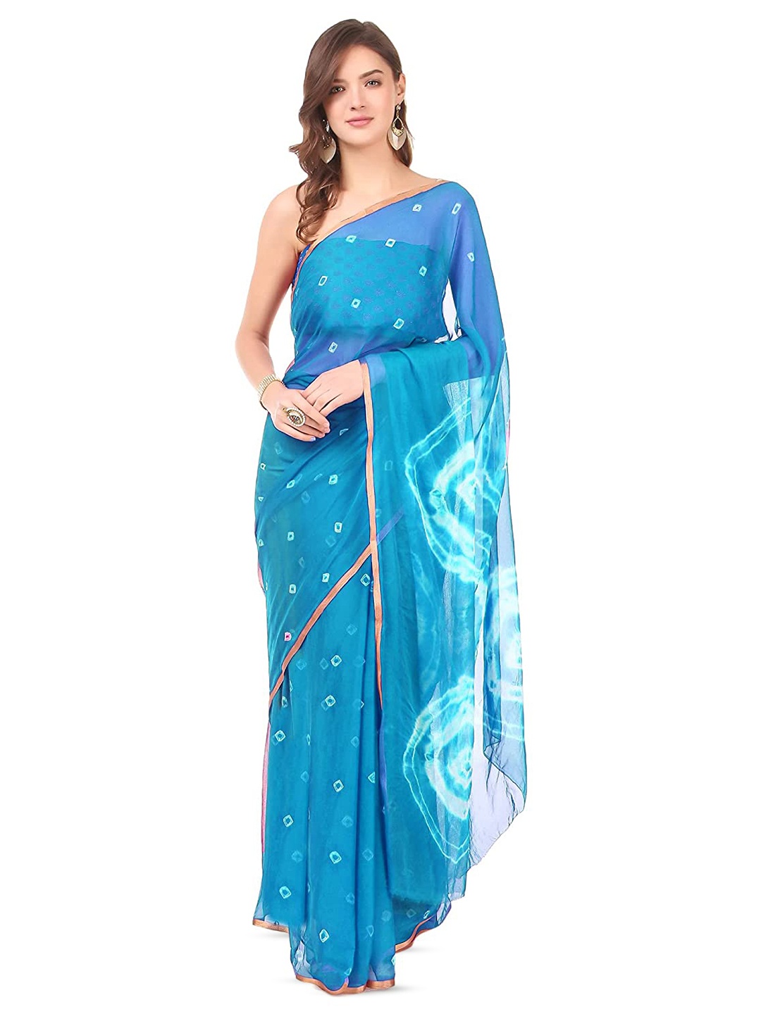 

Reboot Fashions Bandhani Zari Pure Chiffon Bandhani Saree, Blue
