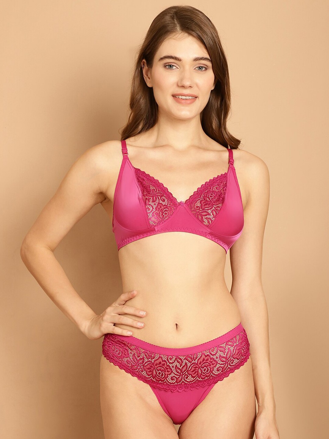 

Friskers Self Design Lingerie Set, Pink
