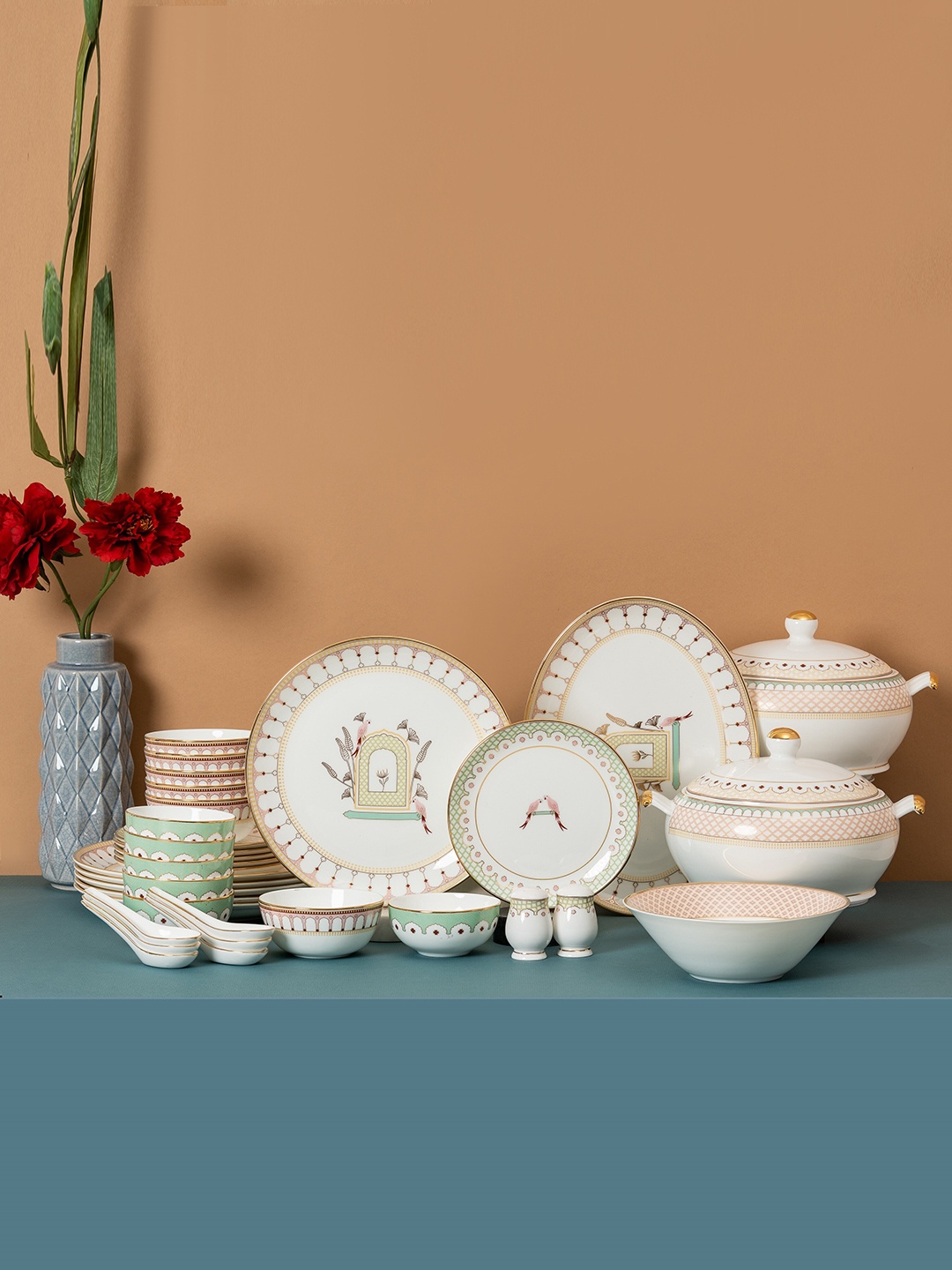 

CLAY CRAFT White 38 Pieces Printed Ceramic Glossy Dinner Set