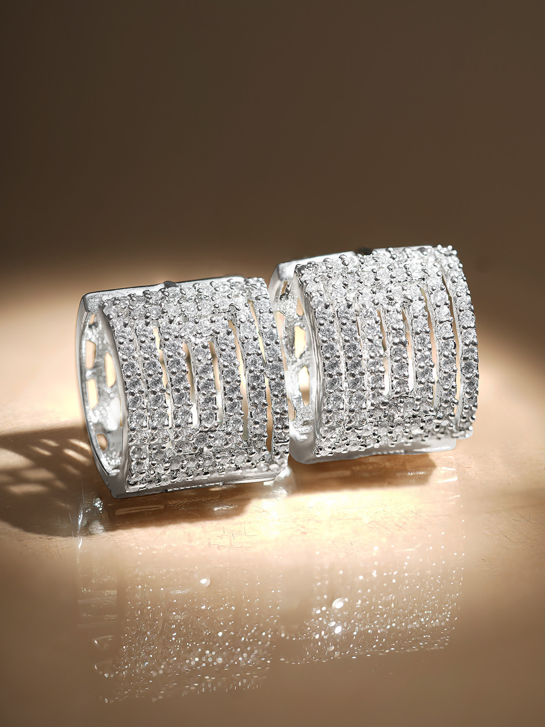

Rubans Silver Plated Crystal & AAA Zirconia Studded Demi Fine Premium Hoop Earrings