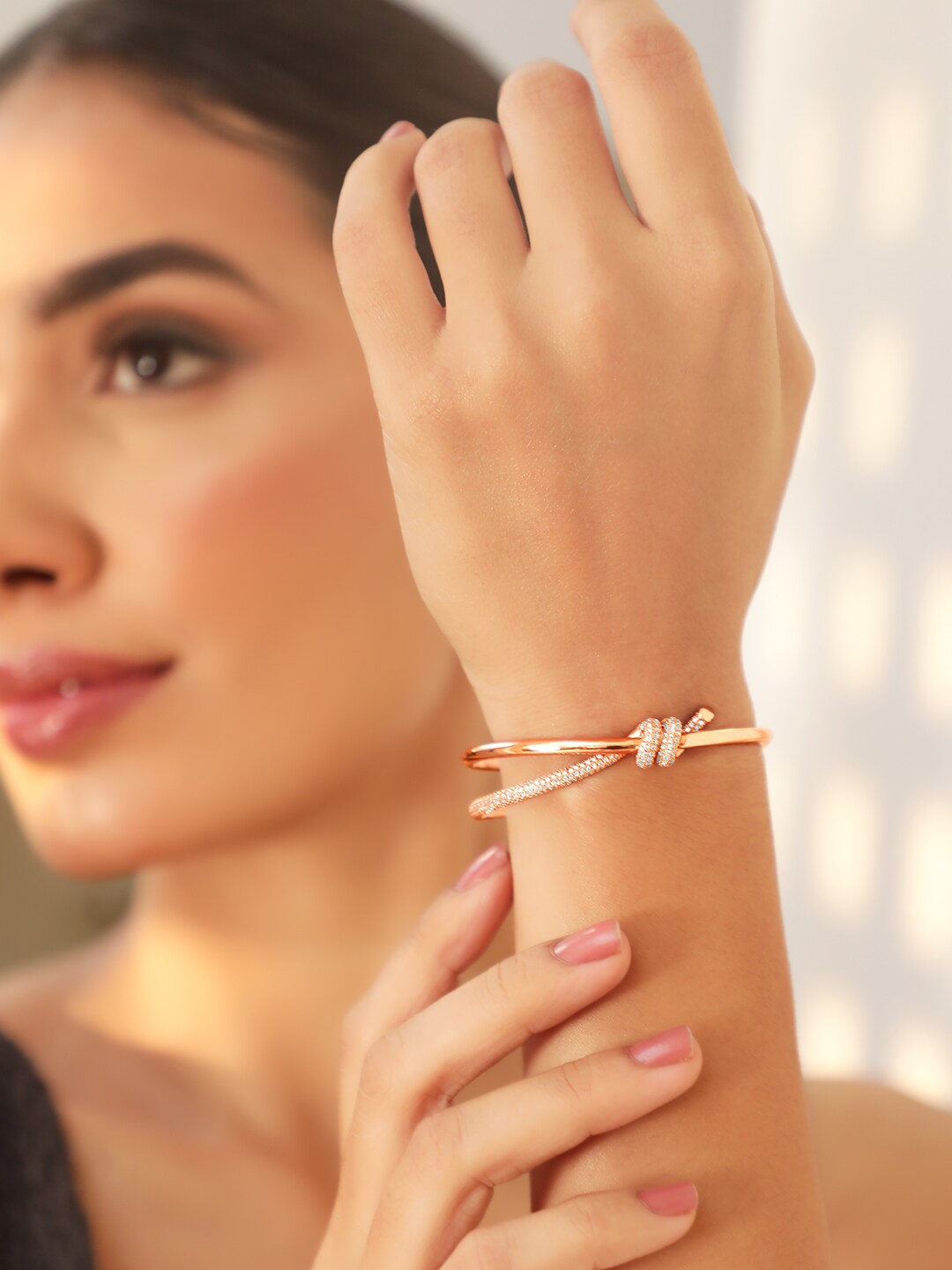 

Rubans Voguish 18K Rose Gold-Plated Cubic Zirconia Studded Bangle-Style Bracelet