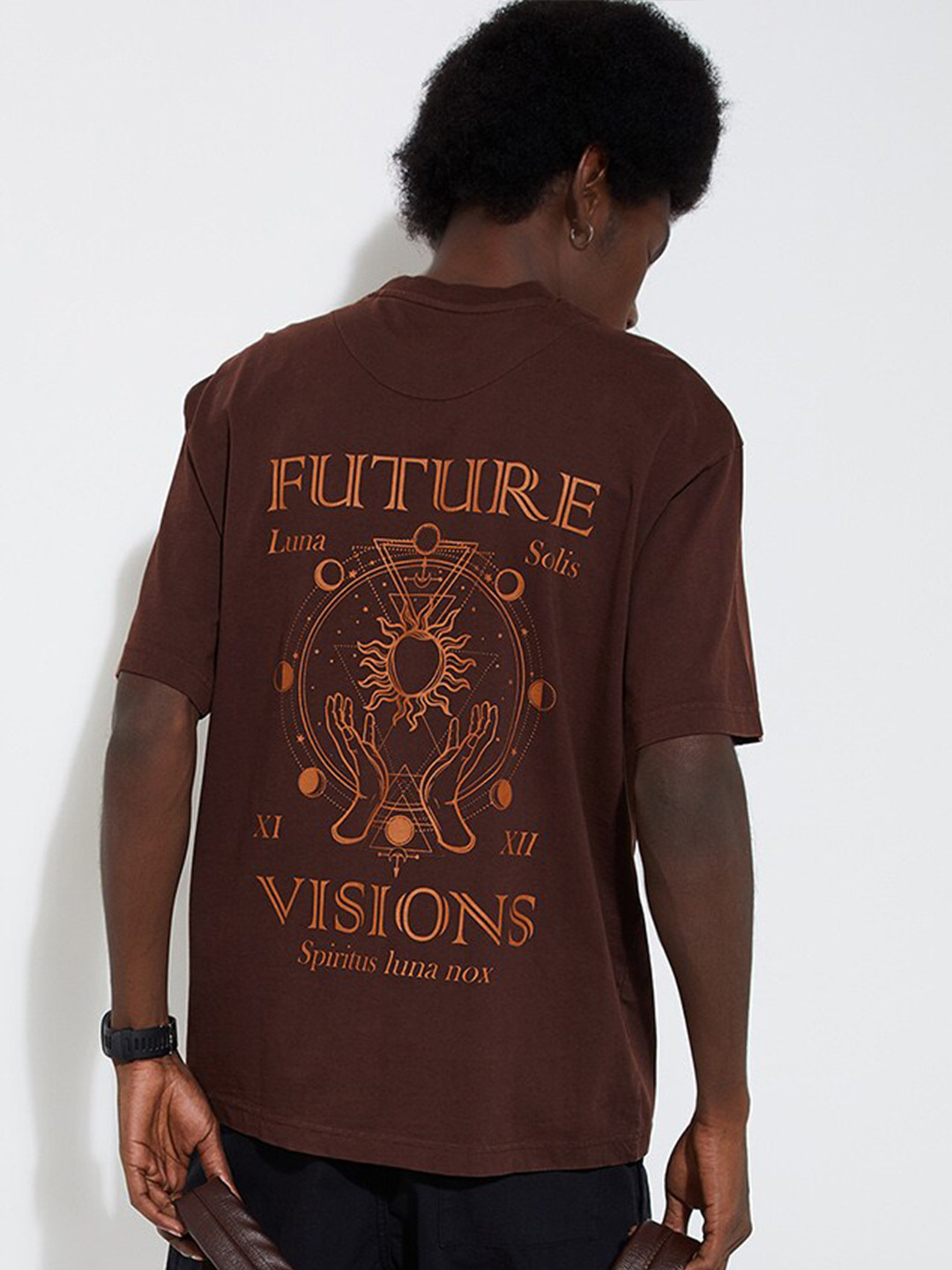 

max URB_N Typography Printed Cotton T-shirt, Brown
