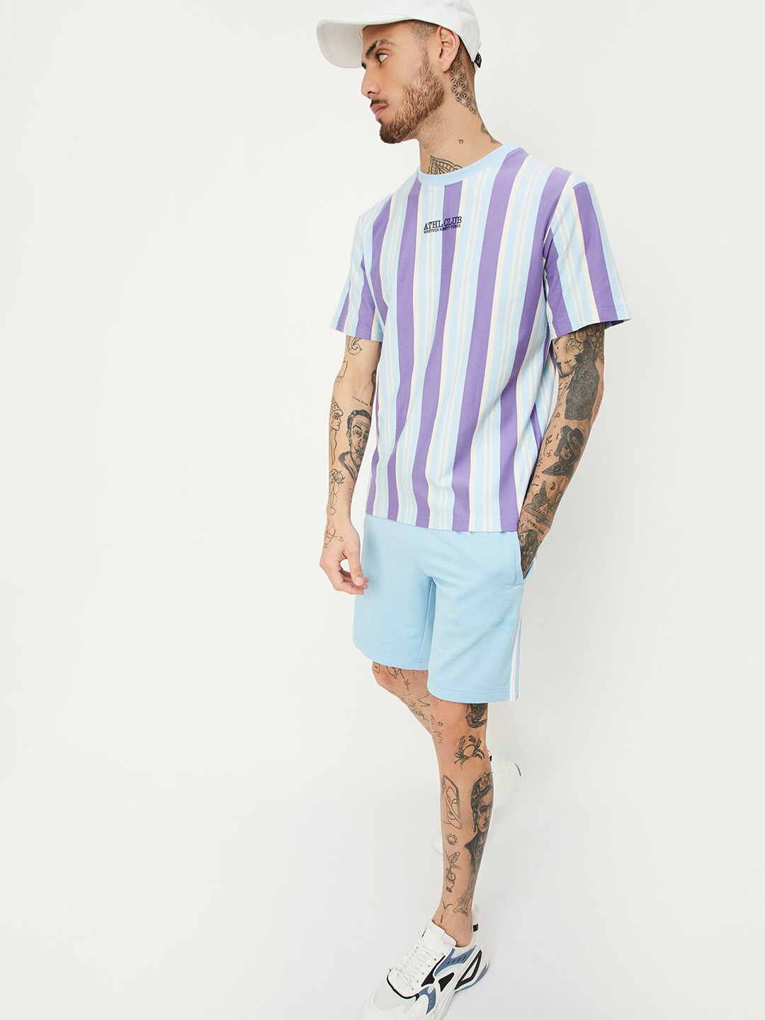 

max Striped Short Sleeves Cotton T-shirt, Purple