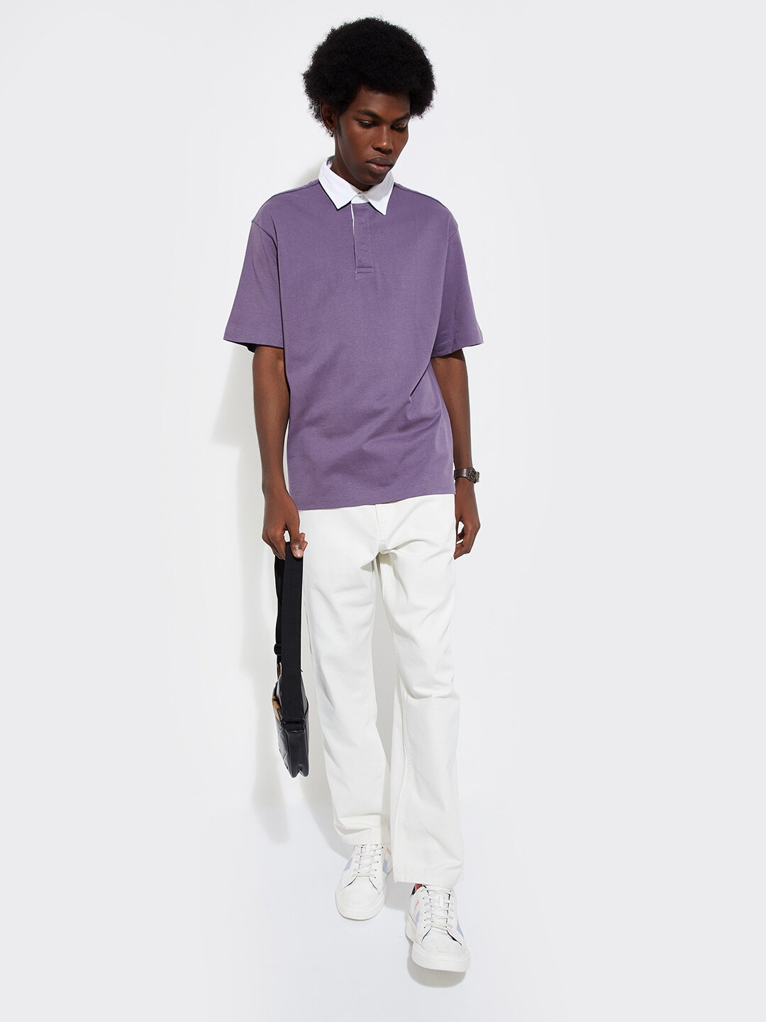 

max URB_N Polo Collar Cotton T-shirt, Purple