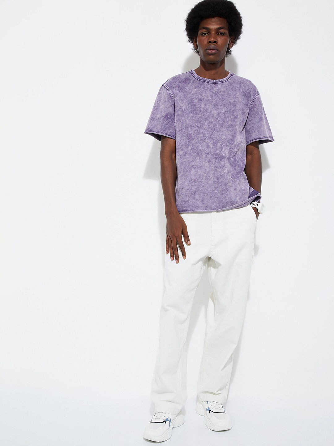 

max URB_N Self Design Printed Cotton Raw Edge T-shirt, Purple