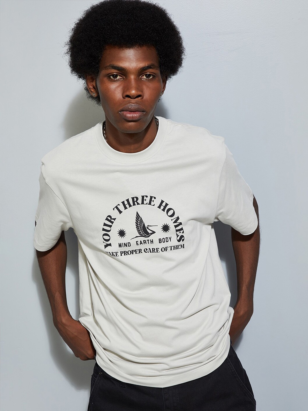 

max URB_N Typography Printed T-shirt, Grey