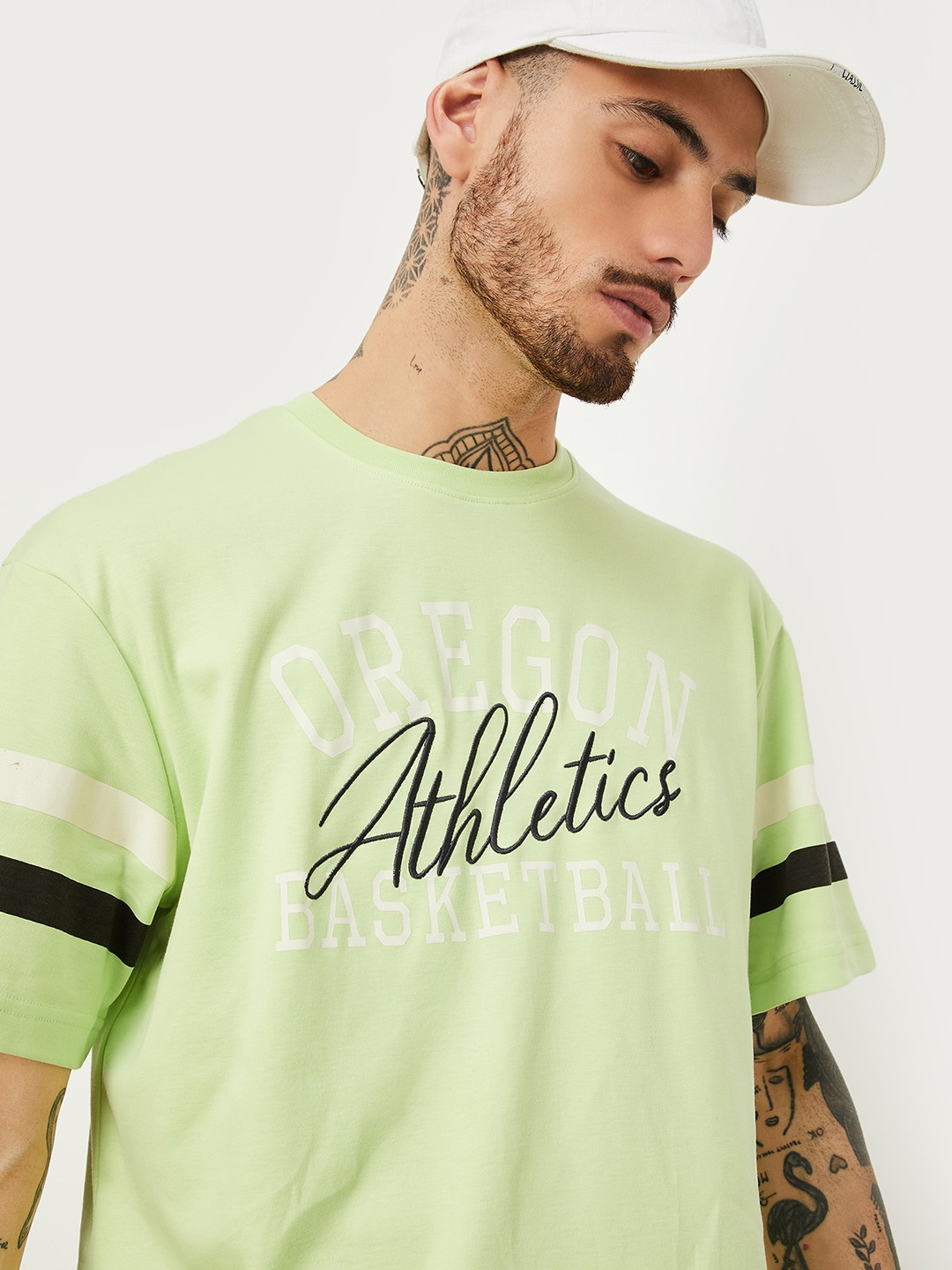 

max Typography Printed Round Neck T-shirt, Green