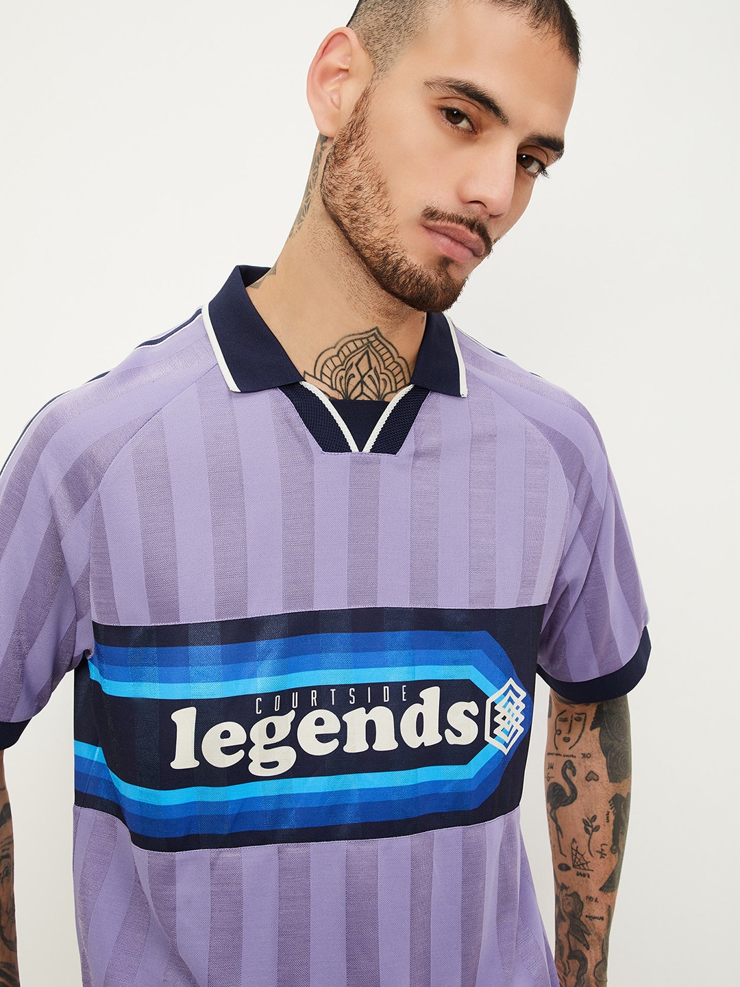 

max URB_N Typography Printed Polo Collar T-shirt, Purple