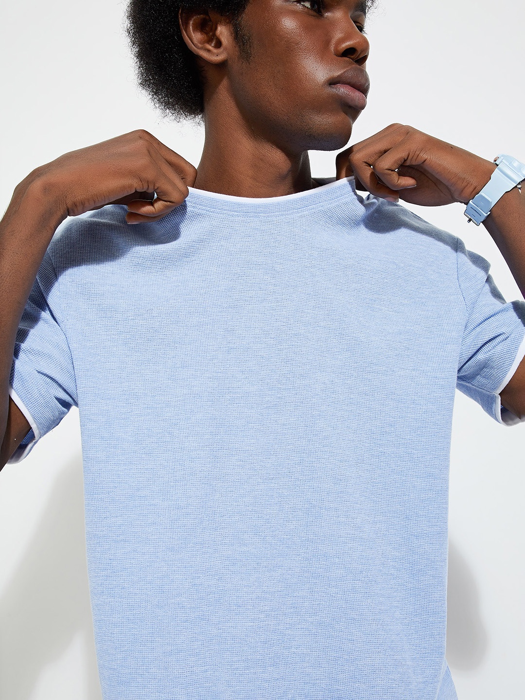 

max URB_N Round Neck Short Sleeves Cotton T-shirt, Blue