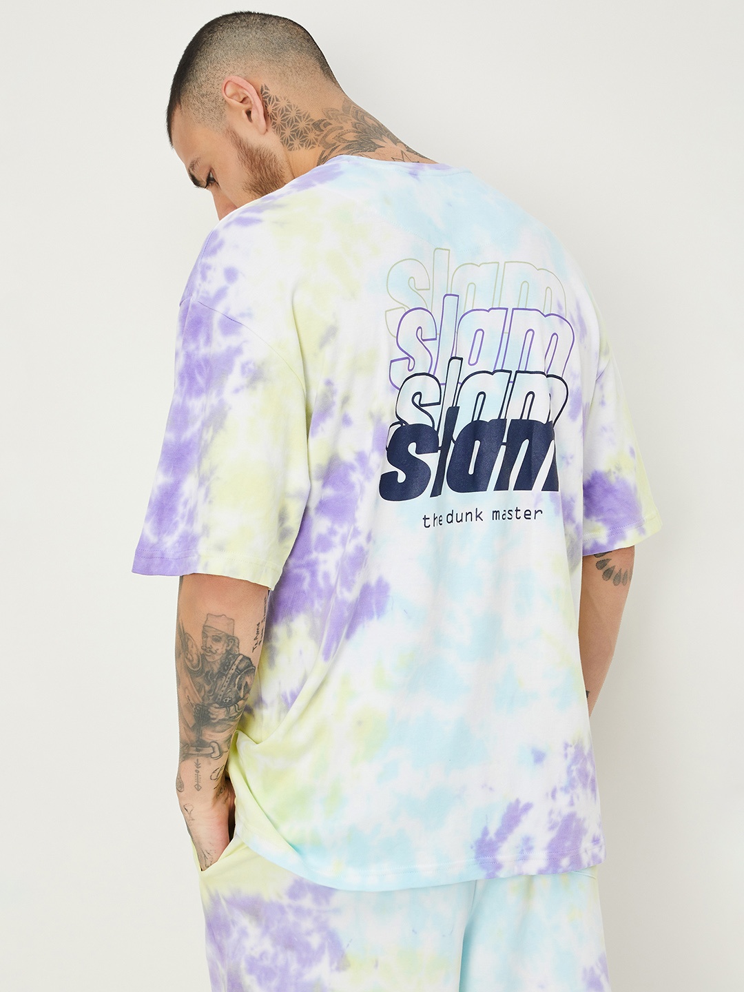 max Typography Dyed Round Neck Cotton T-shirt, Purple