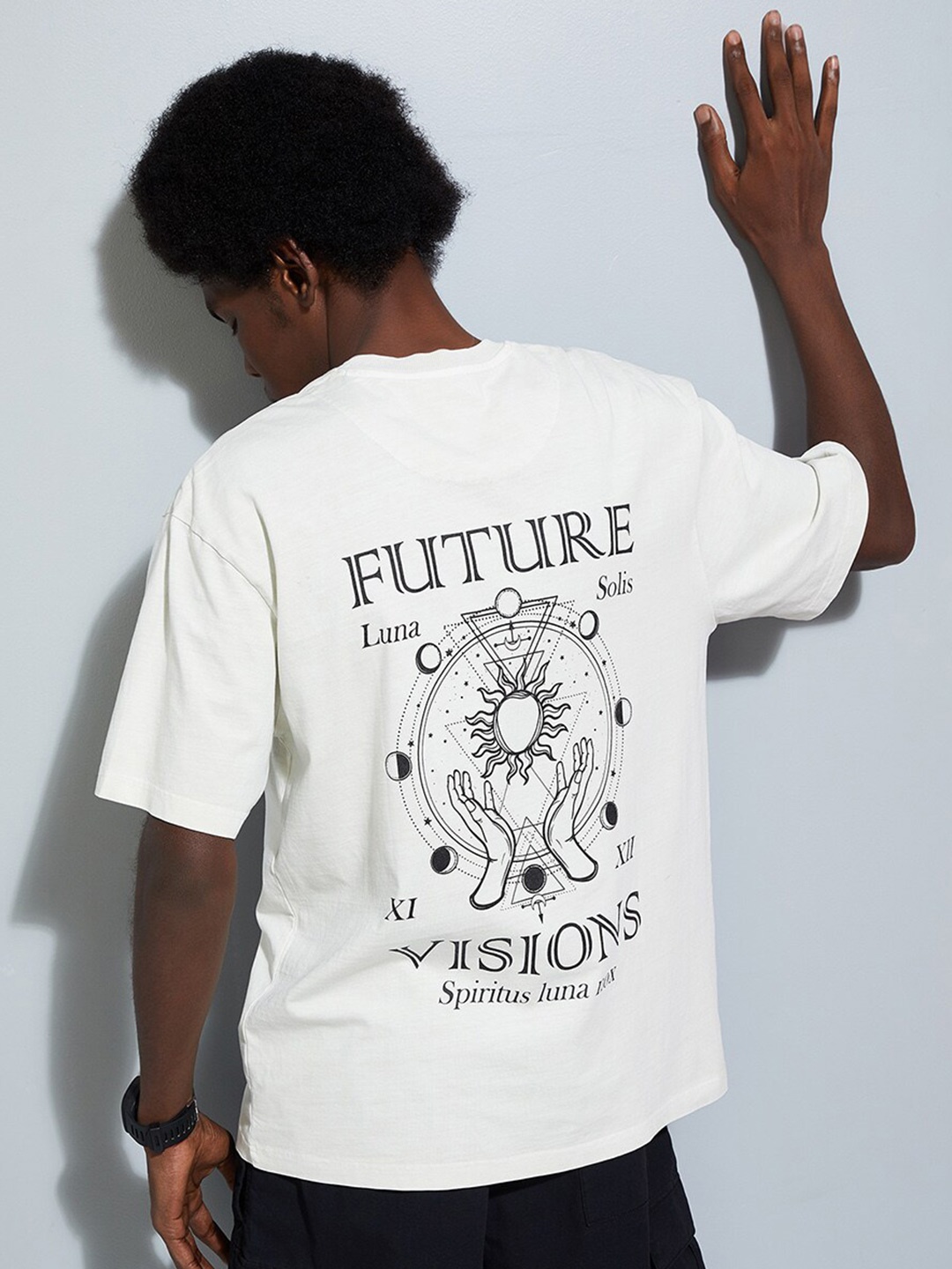 

max URB_N Printed Round Neck Short Sleeves Cotton T-shirt, Off white