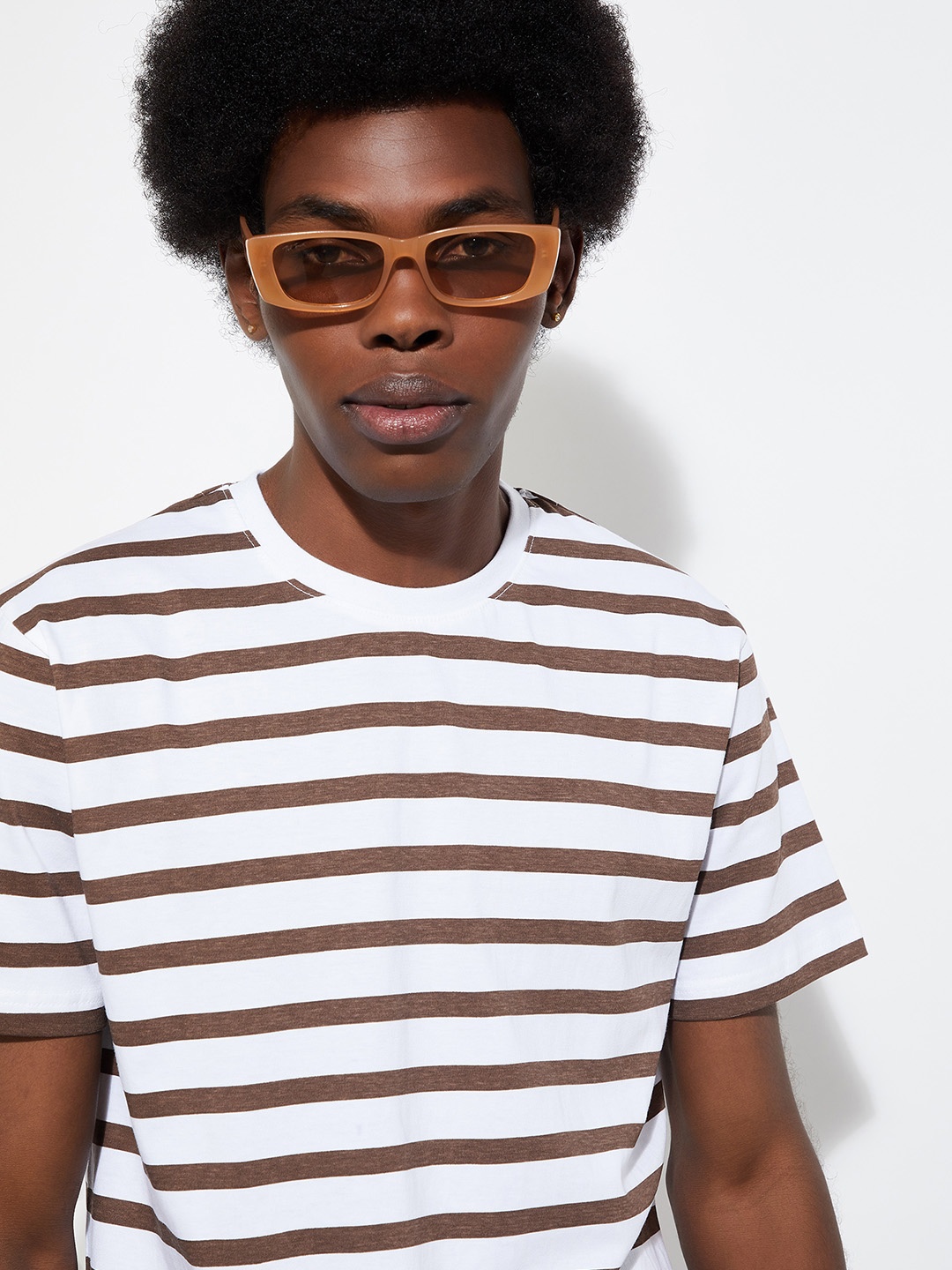 

max URB_N Striped Cotton T-shirt, Brown