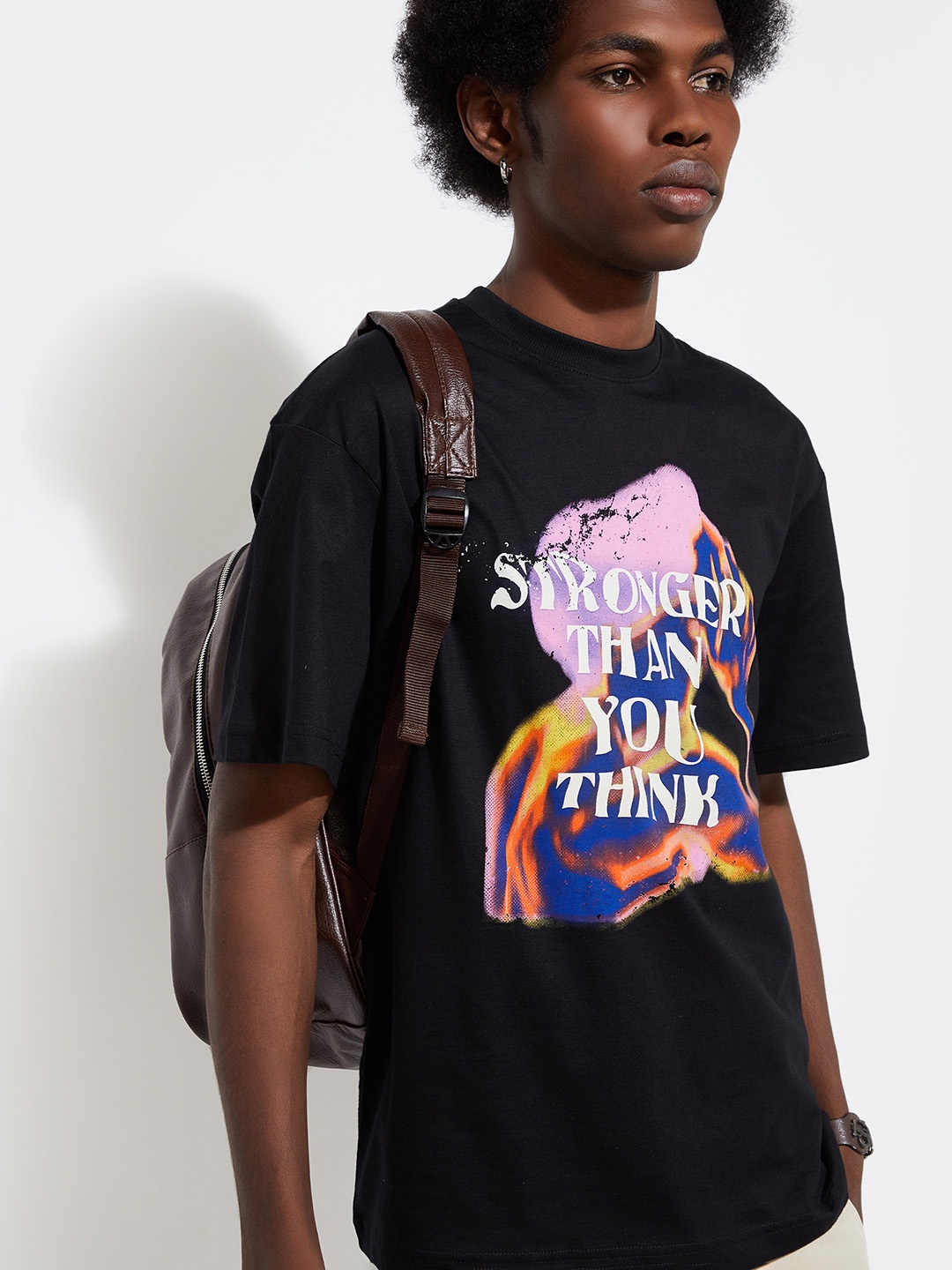 max URB_N Typography Printed Round Neck T-shirt, Black