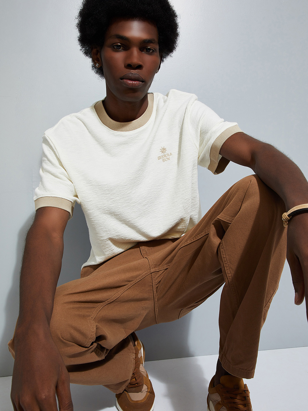 

max URB_N Round Neck Short Sleeves Cotton T-shirt, Off white