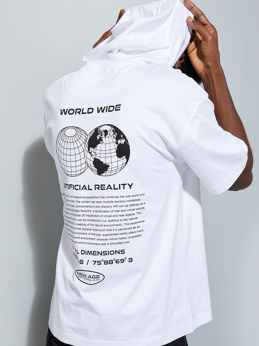 

max URB_N Typography Printed Cotton Hooded T-shirt, White