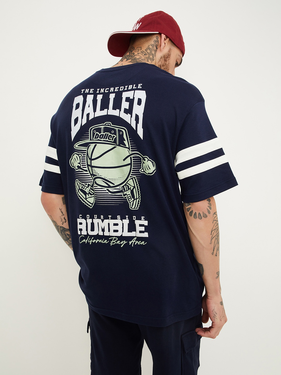 max Typography Printed Round Neck T-shirt, Navy blue
