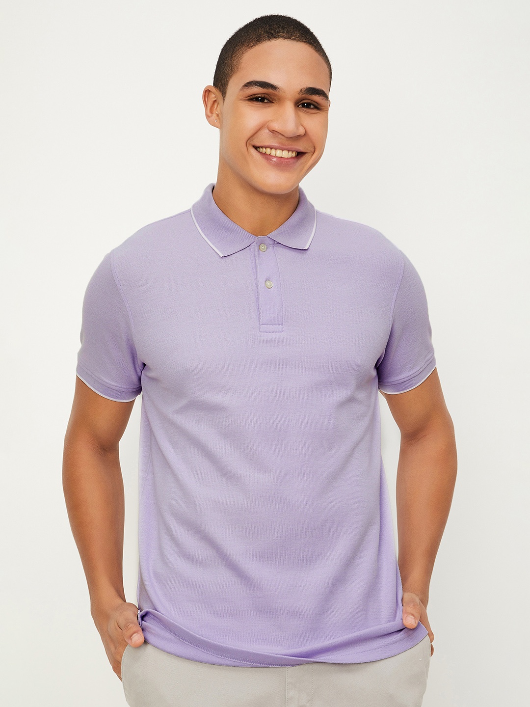 

max Polo Collar Short Sleeves Cotton T-shirt, Purple