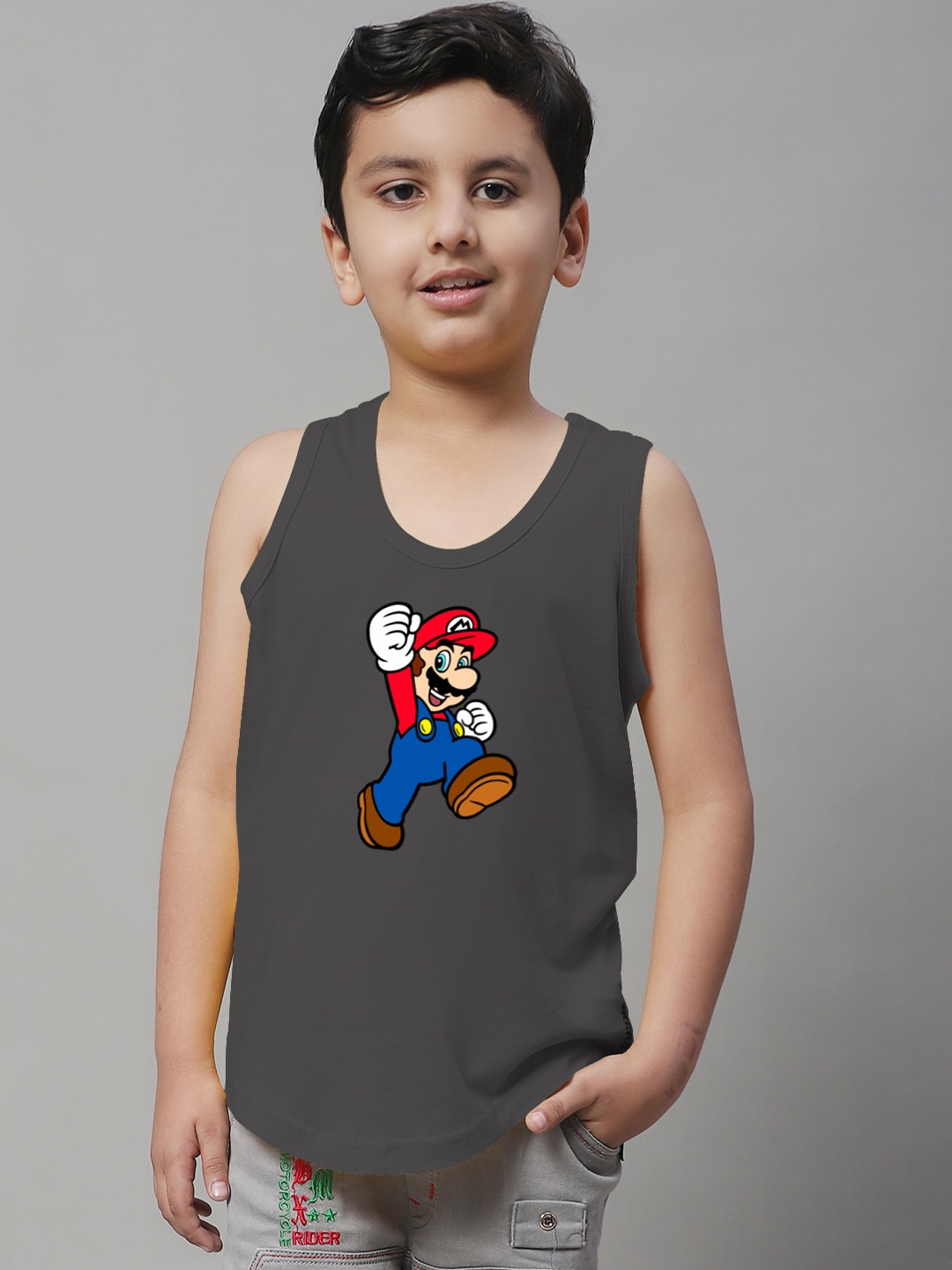 

Friskers Boys Super Mario Printed Pure Cotton Innerwear Vest, Grey