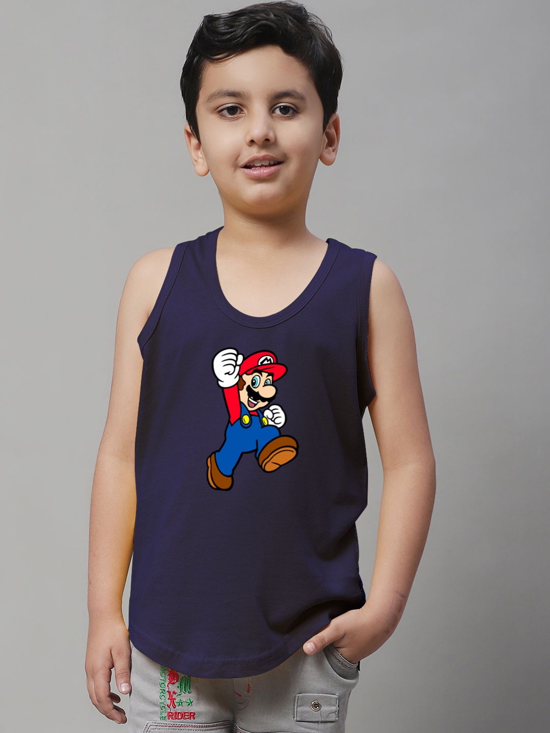 

Friskers Boys Printed Pure Cotton Innerwear Basic Vest, Navy blue