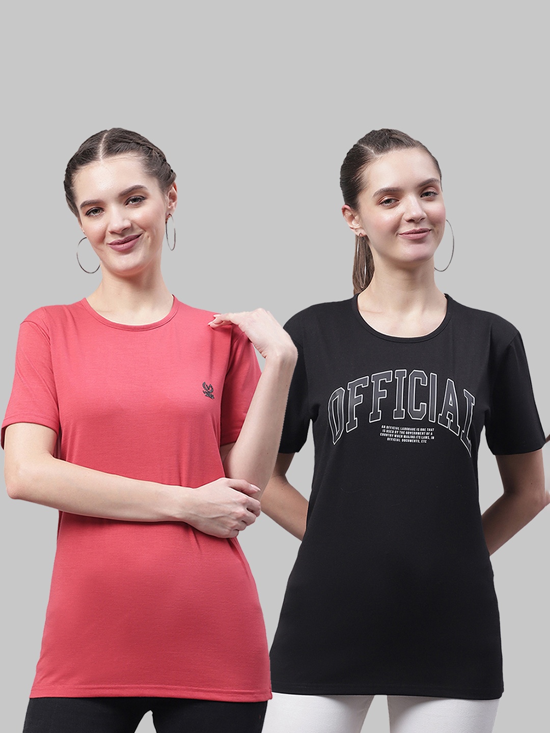 

VIMAL JONNEY Pack Of 2 Typography Printed Round Neck Longline Cotton T-shirt, Red