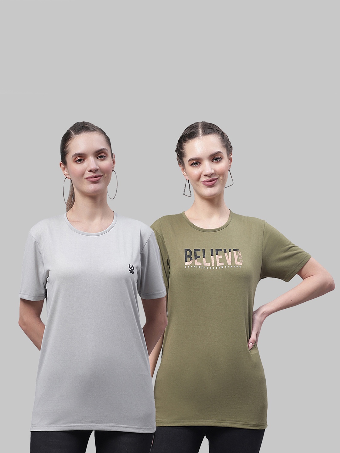 

MACK JONNEY Pack Of 2 Typography Printed Round Neck Longline Cotton T-shirt, Grey