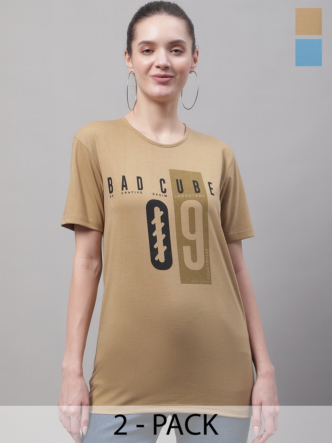 

MACK JONNEY Pack of 2 Round Neck Cotton T-shirt, Brown