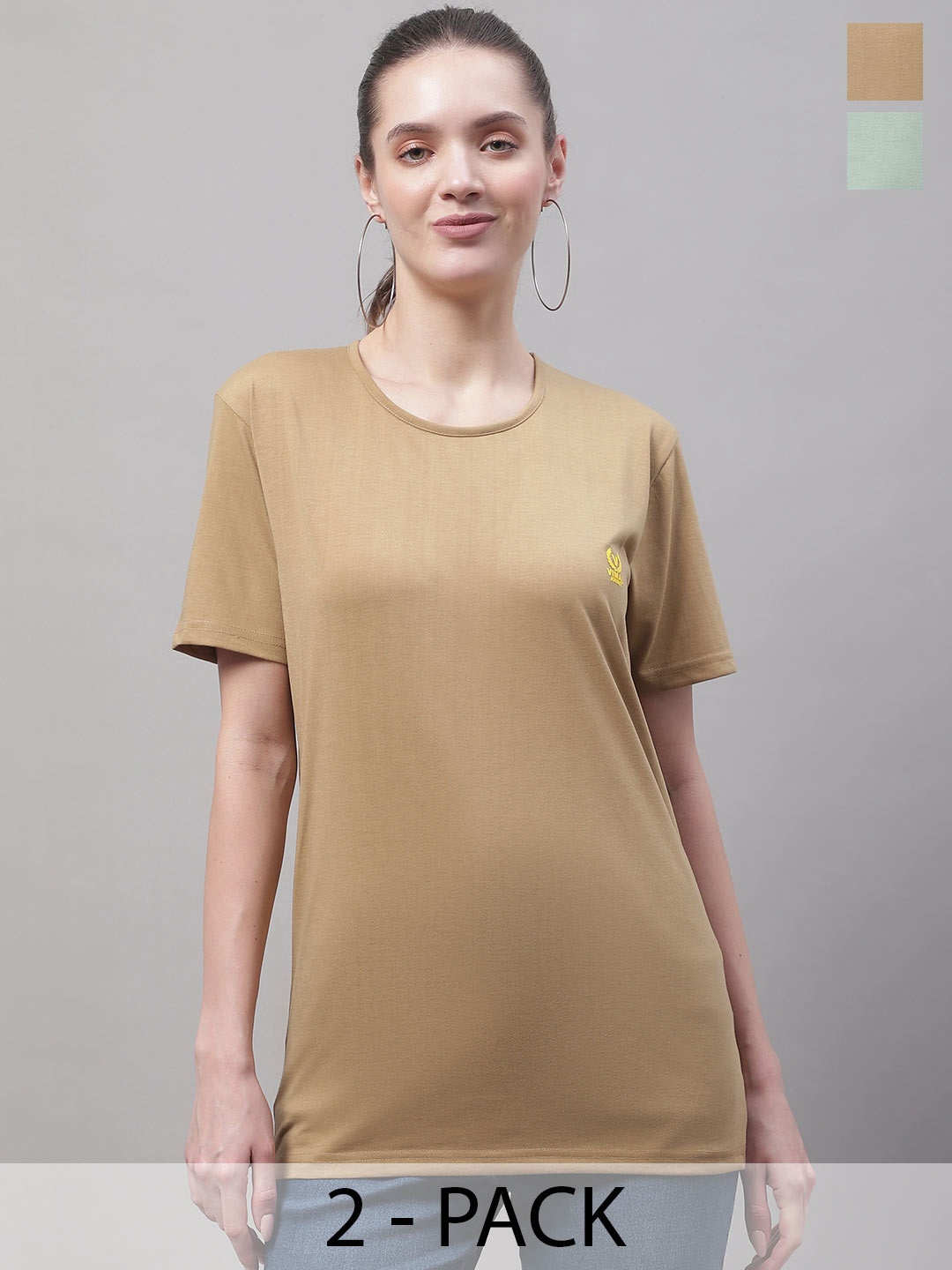 

MACK JONNEY Pack Of 2 Printed Round Neck Cotton T-shirts, Brown