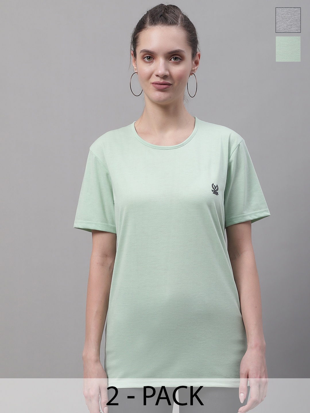 

VIMAL JONNEY Pack Of 2 Short Sleeves Cotton T-shirt, Sea green