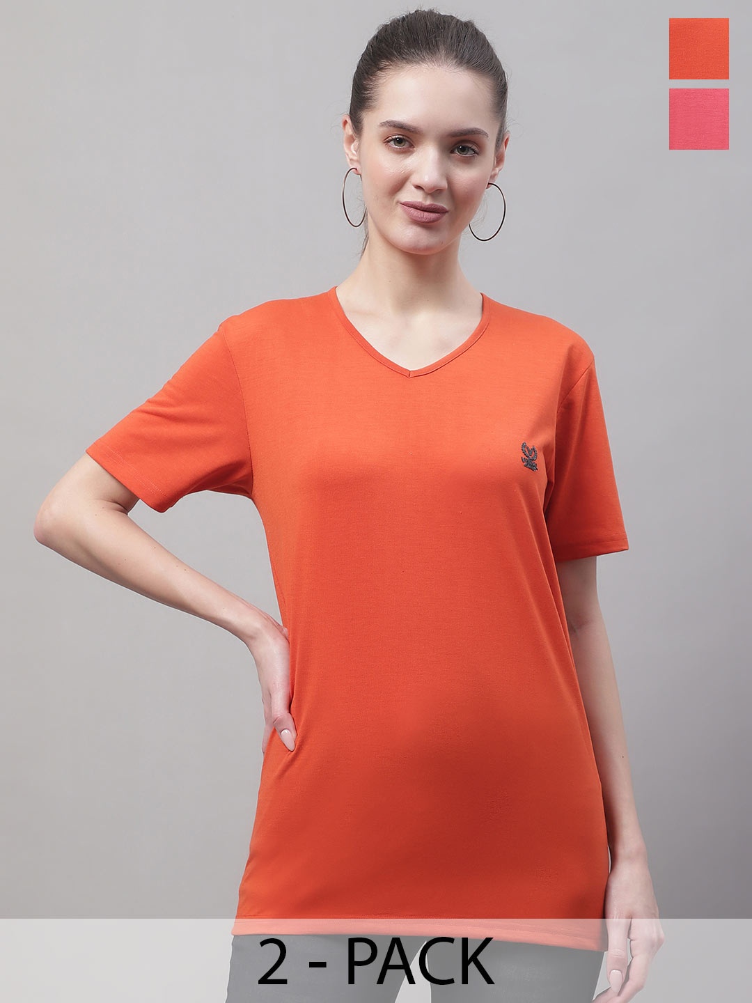 

MACK JONNEY Pack Of 2 V-Neck Cotton T-shirts, Orange