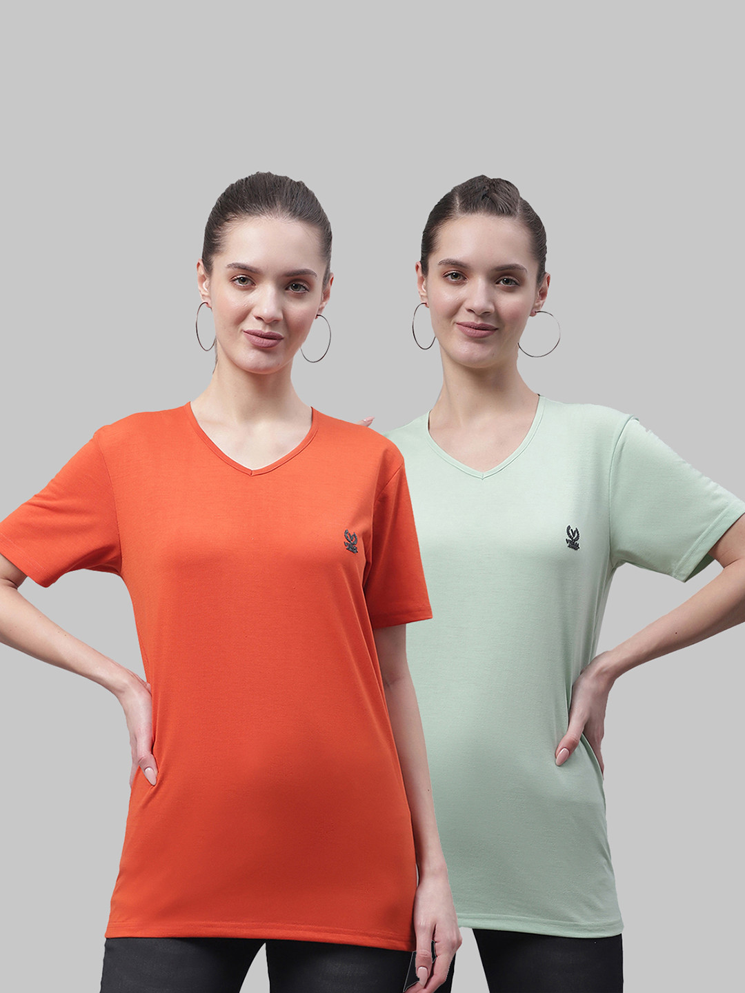 

VIMAL JONNEY Pack of 2 V-Neck Cotton T-shirts, Orange