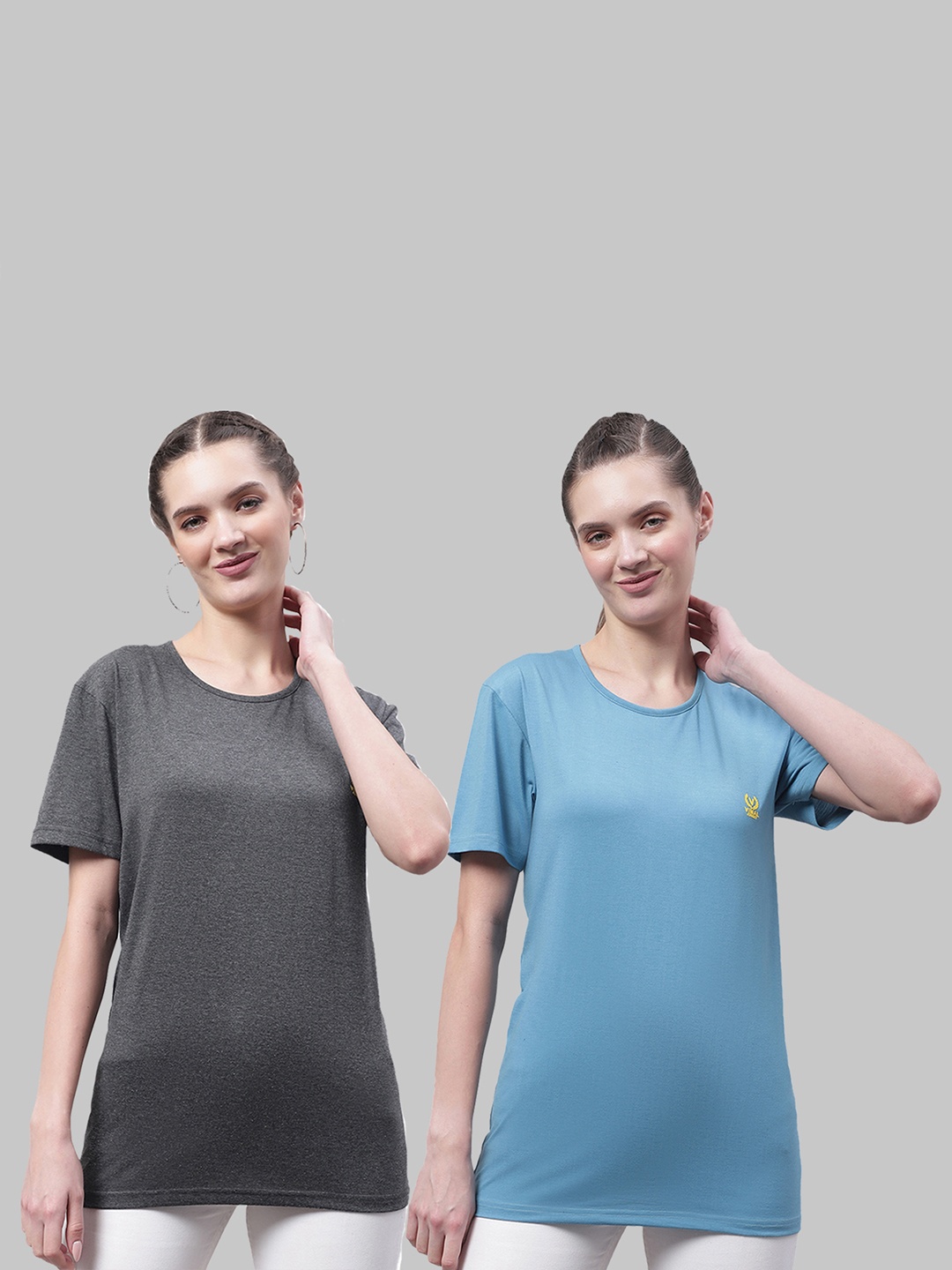 

MACK JONNEY Pack of 2 Round Neck Cotton T-shirts, Grey