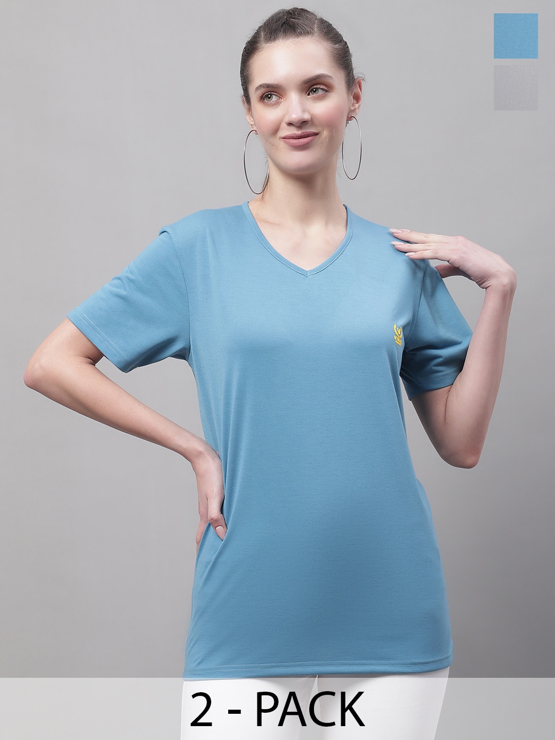 

VIMAL JONNEY Pack of 2 Round Neck Cotton T-shirt, Blue