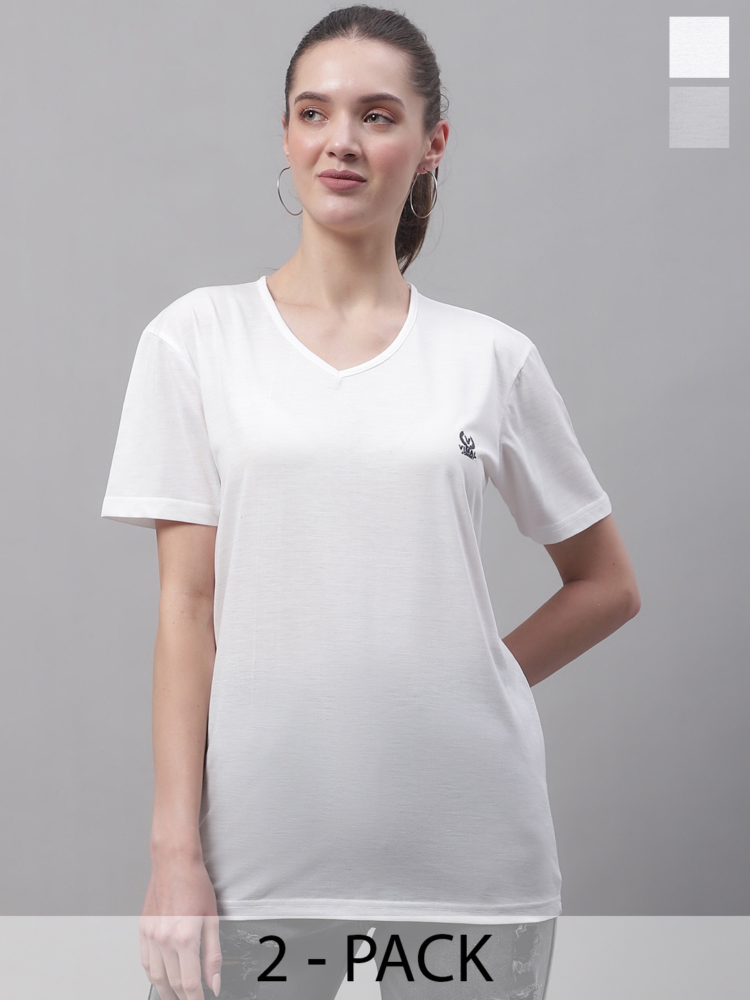 

MACK JONNEY Pack Of 2 V-Neck Cotton Casual T-shirt, White