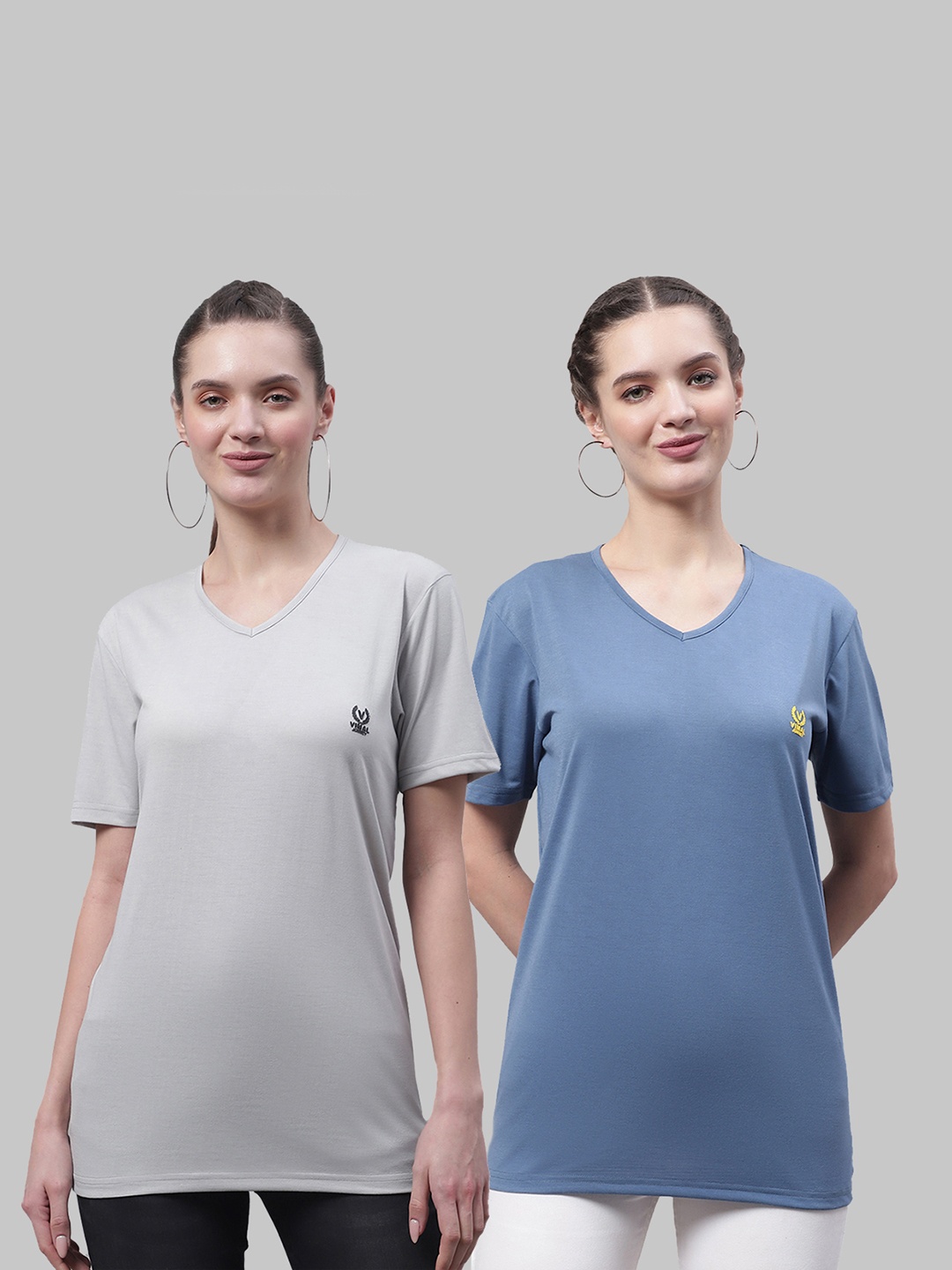 

MACK JONNEY Pack Of 2 V-Neck Cotton T-shirt, Grey