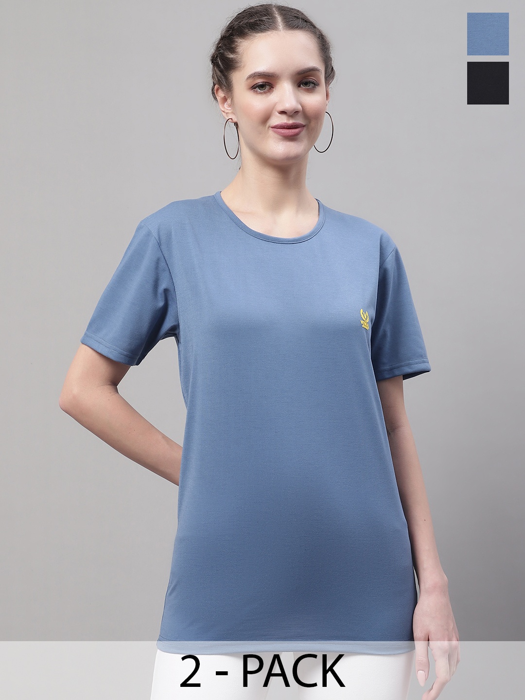 

MACK JONNEY Pack of 2 Round Neck Cotton T-shirt, Blue