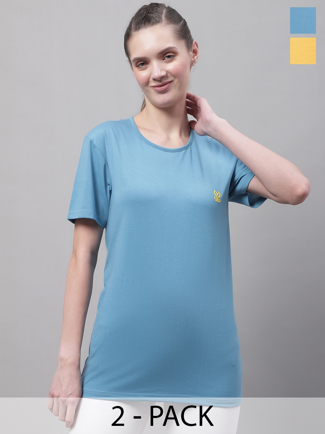 

MACK JONNEY Pack of 2 Drop-Shoulder Sleeves Cotton T-shirt, Blue