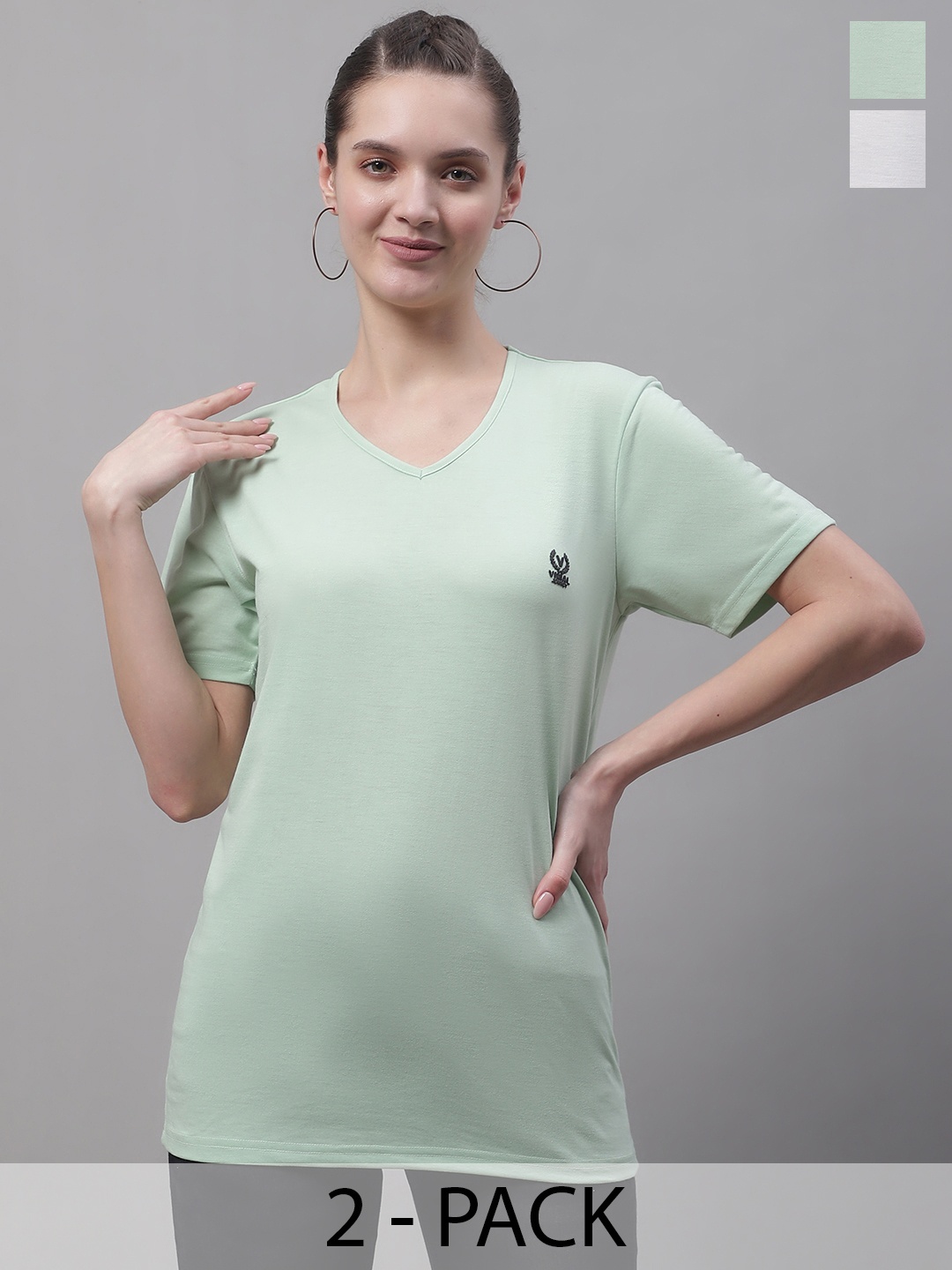 

VIMAL JONNEY Pack Of 2 V-Neck Cotton Casual T-shirt, Green