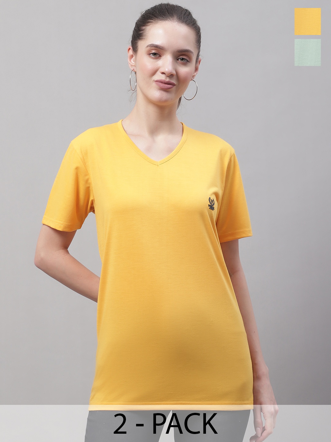 

VIMAL JONNEY Pack of 2 V-Neck Cotton T-shirt, Yellow