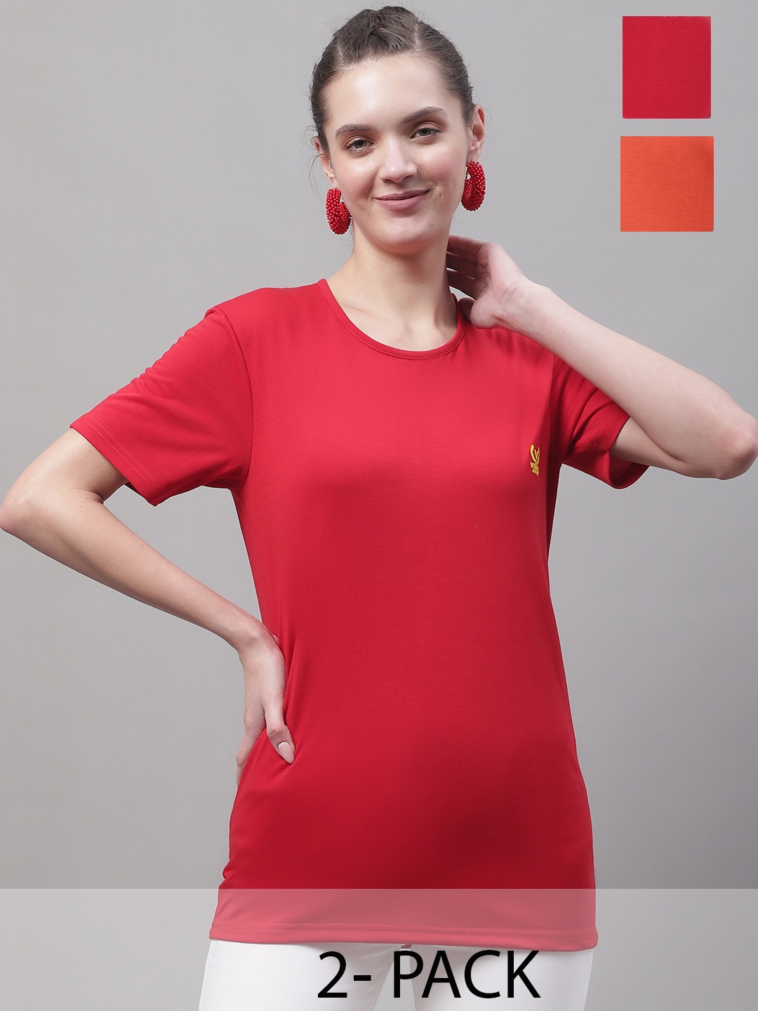 

MACK JONNEY Pack of 2 Round Neck Cotton T-shirt, Multi