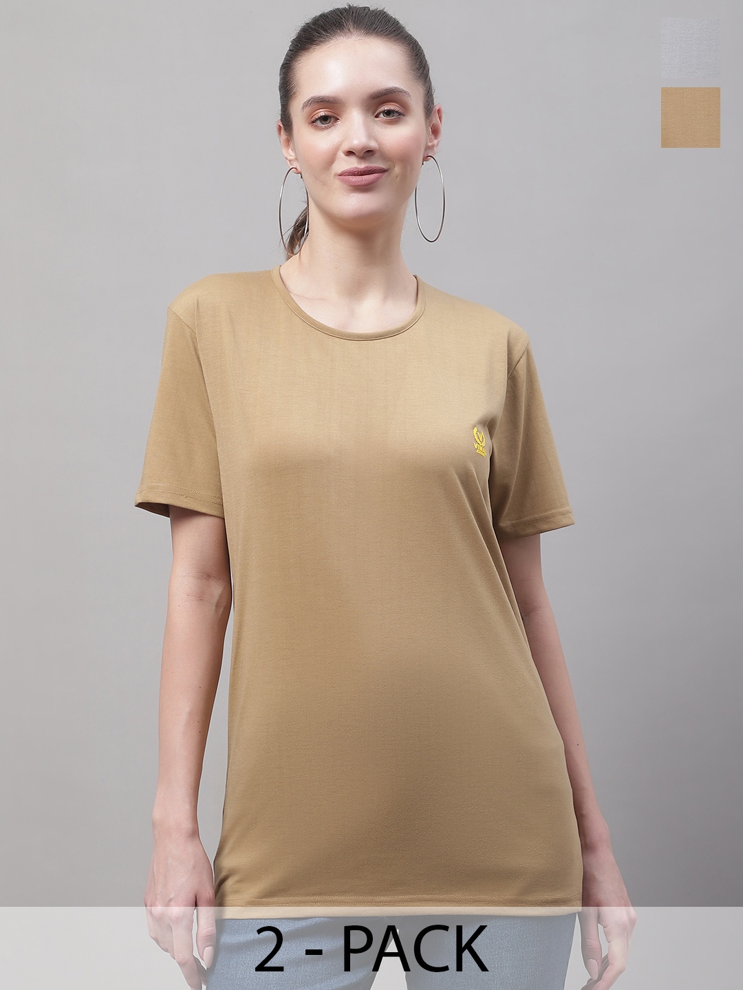 

MACK JONNEY Pack of 2 Round Neck Cotton T-shirt, Brown