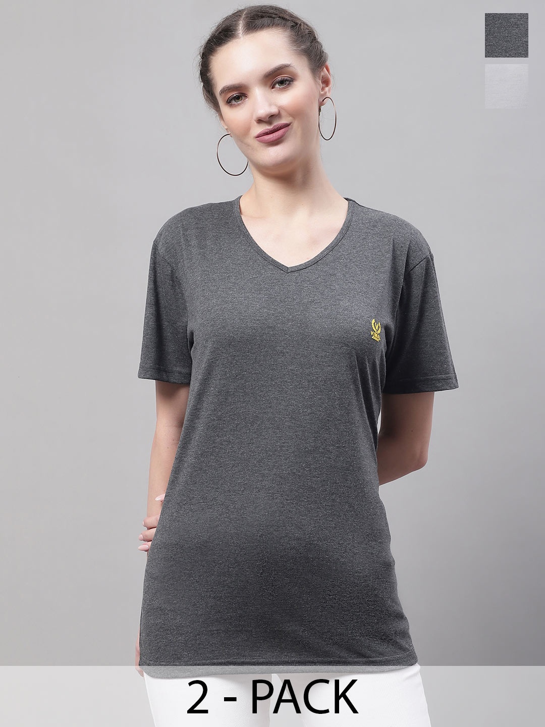 

MACK JONNEY Pack of 2 V- Neck Cotton T-shirt, Grey