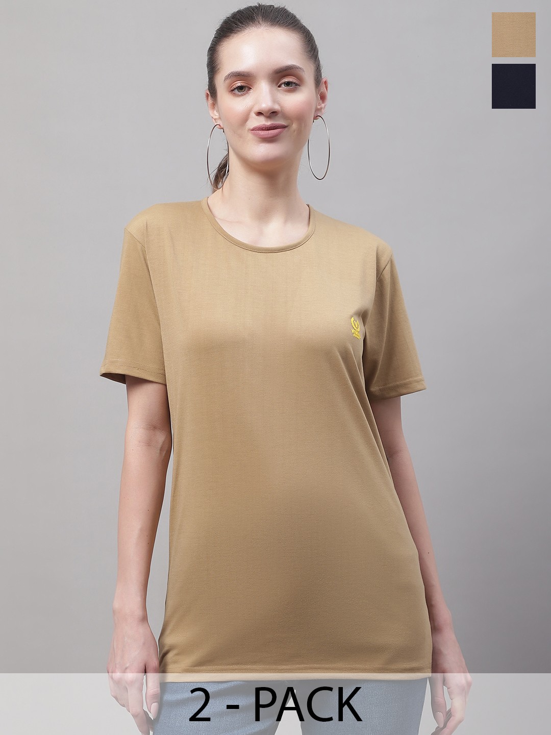 

MACK JONNEY Pack of 2 Round Neck Cotton T-shirt, Beige