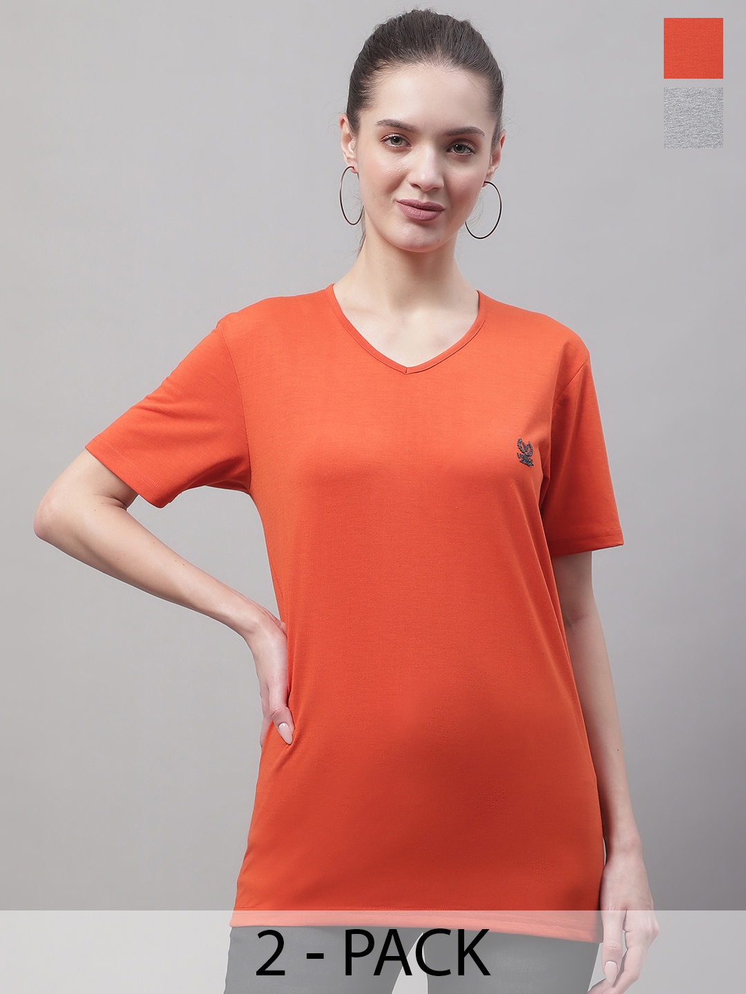 

MACK JONNEY Pack of 2 V-Neck Cotton T-shirt, Orange