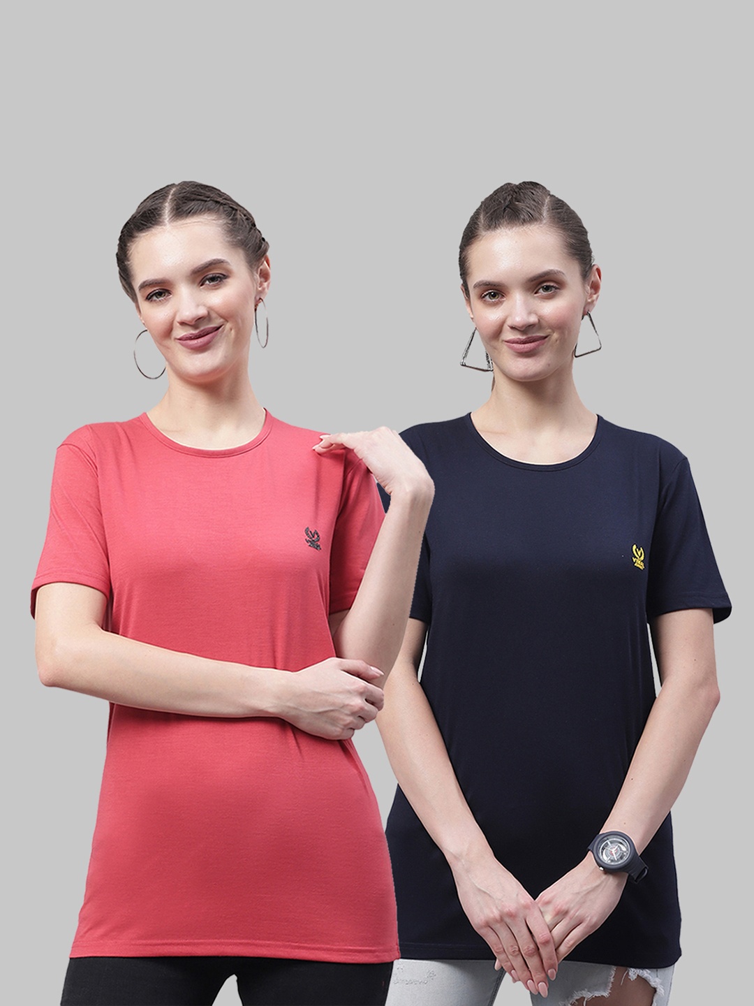 

VIMAL JONNEY Pack of 2 Round Neck Cotton T-shirt, Pink