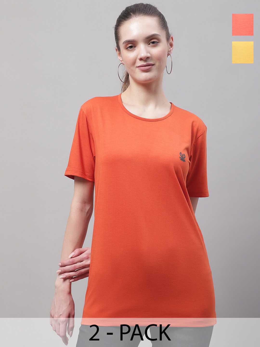 

VIMAL JONNEY Pack Of 2 Cotton T-shirts, Orange